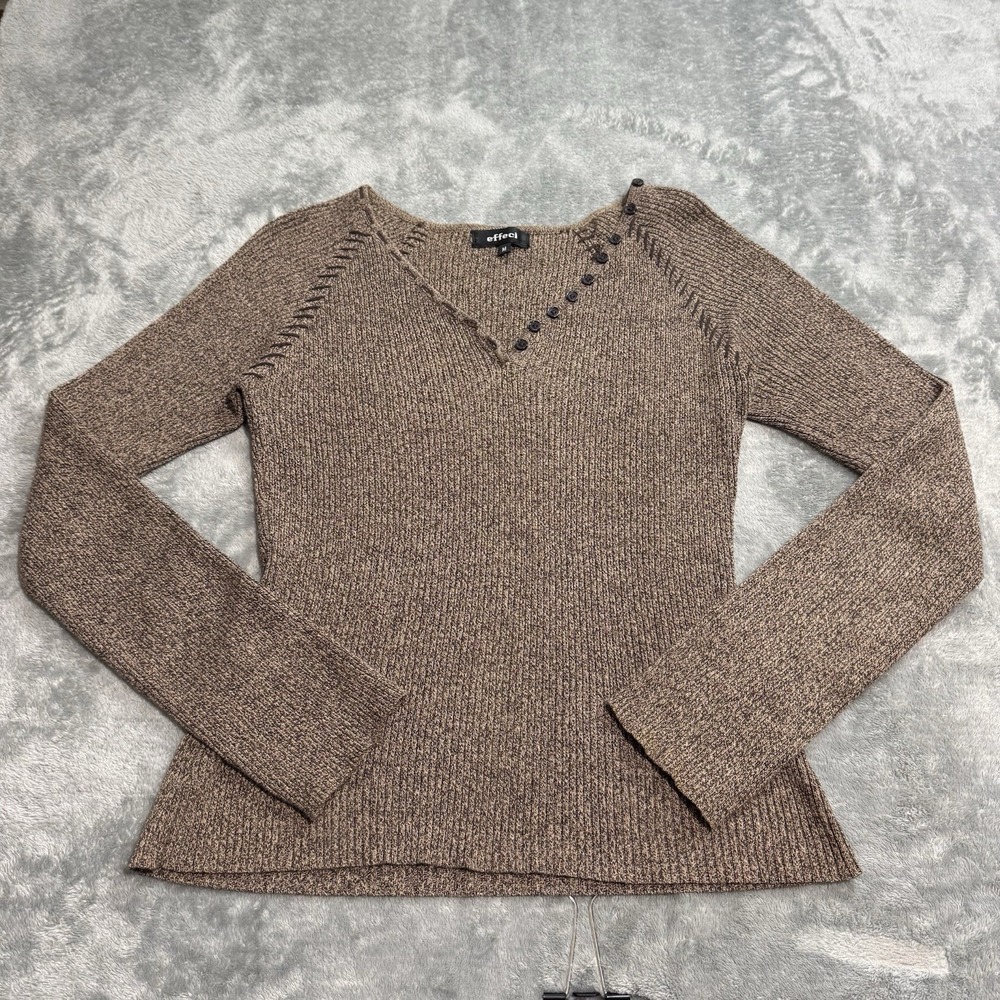 VTG Y2K Effeci Ribbed Longsleeve Embroidered Details Size M Western Indie Retro